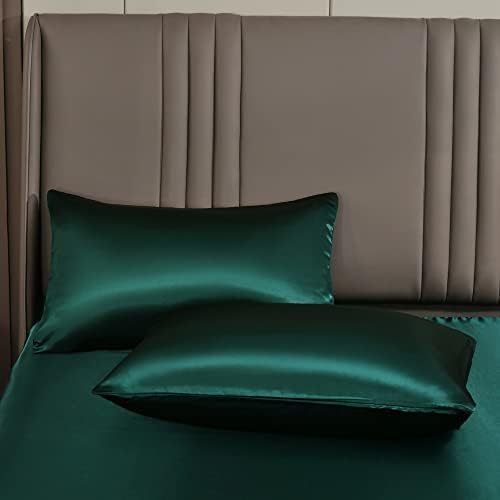 Satin Duvet Cover Set 3 Pieces Dark Green Luxury