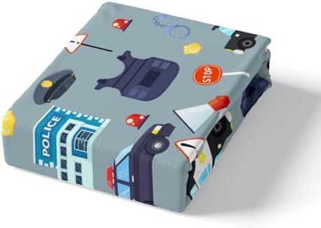 Manfei Cartoon Police Car Fitted Sheet Set Twin Size