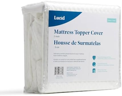 Lucid 2 Inch Mattress Topper Cover Twin - Zipper Closure - White