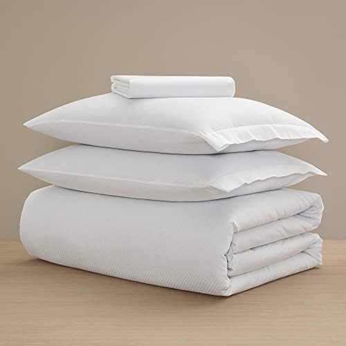 H by Frette Checkered Sateen Bed Bundle Twin - All-White Luxury Set