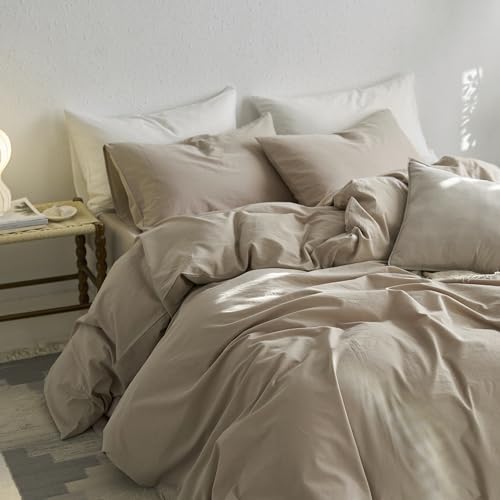 MooMee Queen Duvet Cover Set - 100 Washed Cotton Twill Fabric