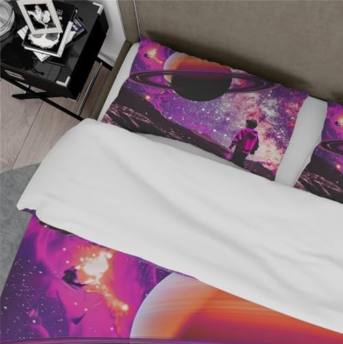 MUKULING Purple Outer Space Star Duvet Cover Set 3 Pieces