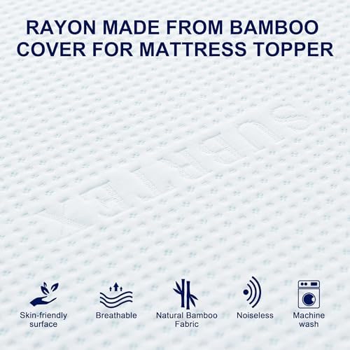 Subrtex Bamboo Rayon Mattress Topper Cover with Zippers Queen