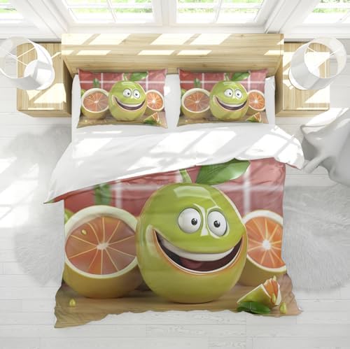 HOBBOY Cartoon Fruit Print Duvet Cover Set 3 Piece