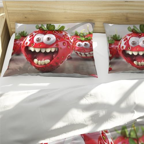 HOBBOY Cartoon Strawberry Duvet Cover Set 3 Pieces