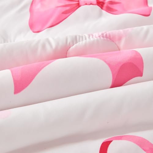 Wajade 7-Piece Pink Bow Comforter Set for Girls