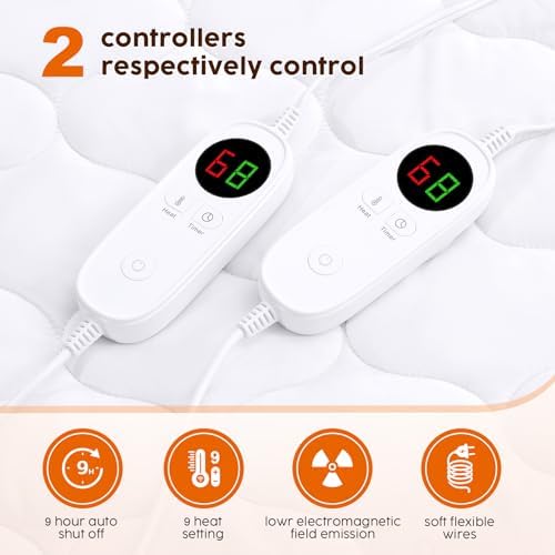 JinJeeo Heated Mattress Pad Queen Electric Bed Warmer with Dual Controller