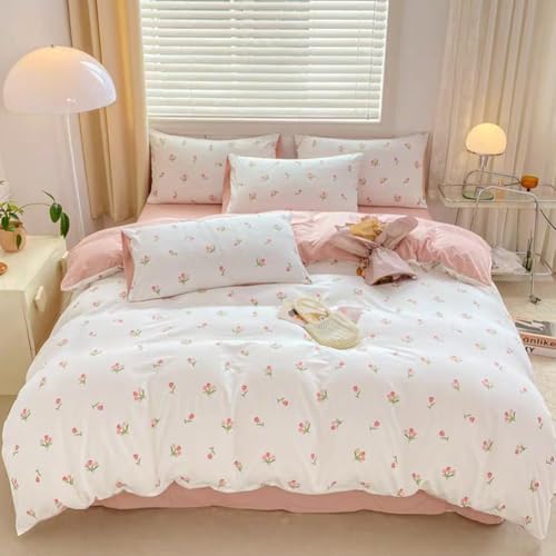Pink Floral Duvet Cover Queen Set Ultra Soft