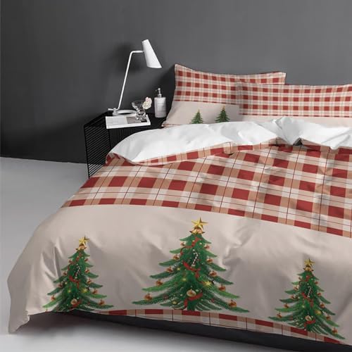LooPoP Xmas Duvet Set California King Red Buffalo Plaid