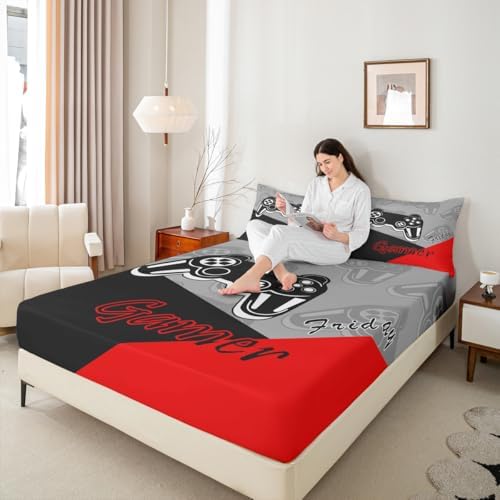 Feelyou Kids Gamer Bed Sheet Set Red Black Full