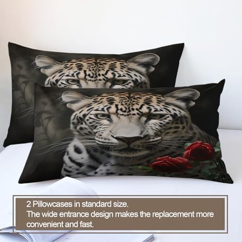 Leopard Rose Kids Duvet Cover Set Twin Size 3D Printed