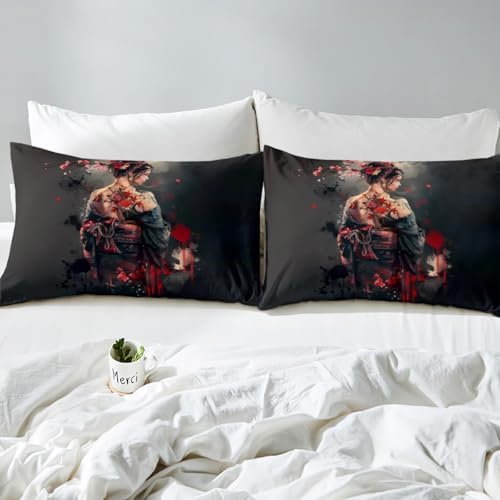 Jejeloiu Japanese Geisha Duvet Cover Set