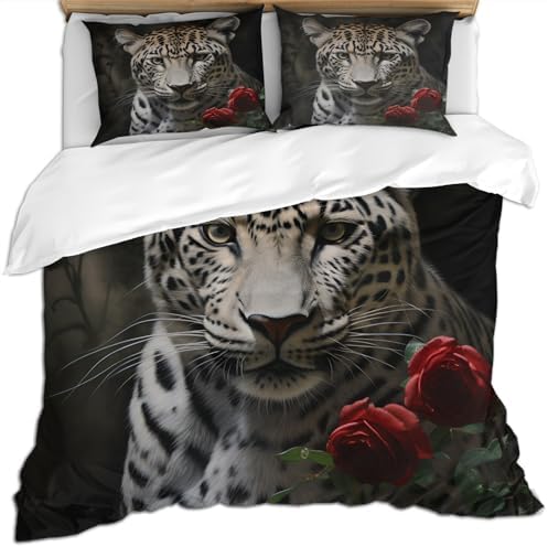 Leopard Rose Kids Duvet Cover Set Twin Size 3D Printed
