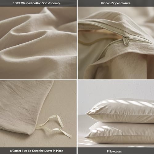 MooMee Queen Duvet Cover Set - 100 Washed Cotton Twill Fabric