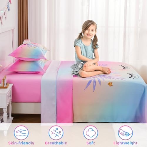 VIVILINEN Rainbow Unicorn Kids Sheet Set 4 Piece