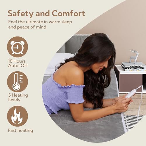 SUNNY HEAT Electric Mattress Pad Full Size 54x75 5 Heating Levels