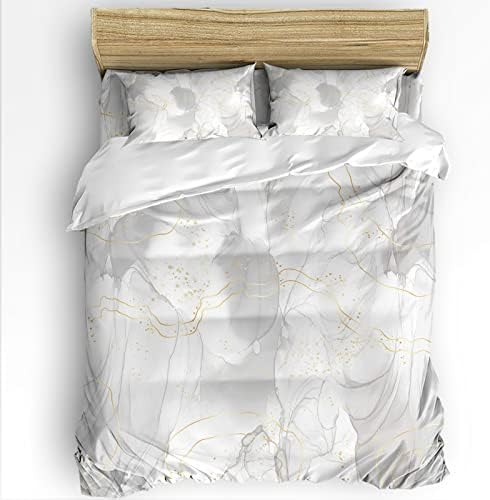 LooPoP 4PCS California King Duvet Cover Set Grey Marble Modern Bedding Set