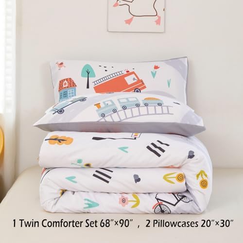 ZRNBAST Twin Comforter Set Cartoon Cars Kids Bedding
