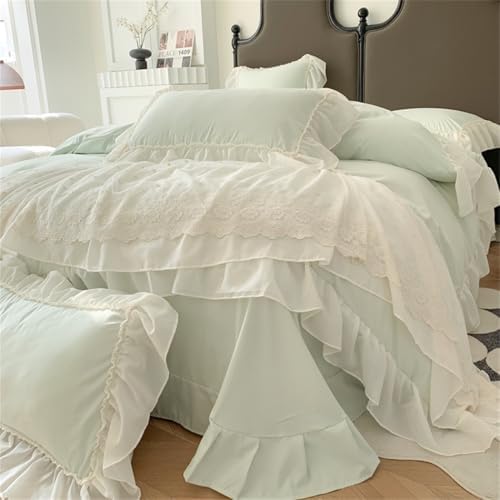 IHOUSTRIY Lace Duvet Cover Twin Set with Zipper Green