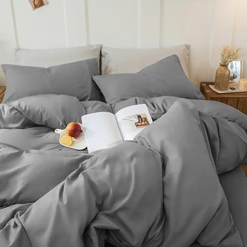 Cotton Passion Duvet Cover Set Queen Size 3 Piece Gray