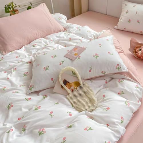 Pink Floral Duvet Cover Queen Set Ultra Soft