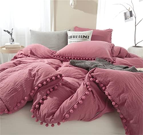 IHOUSTRIY Duvet Cover Set Twin Size with Pom Poms and Zipper