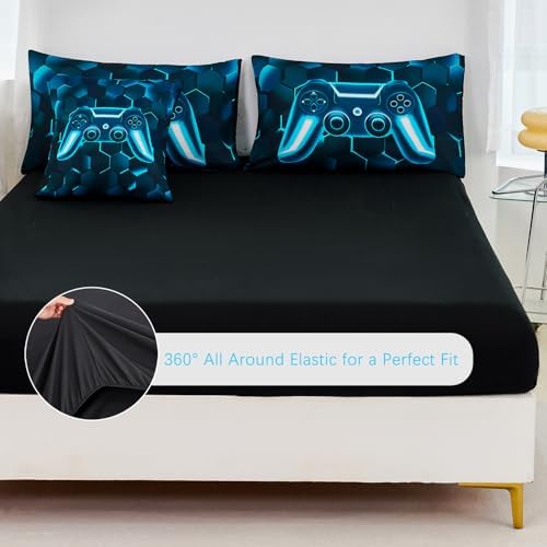 URBONUR Blue Teal Gamer Comforter Set 6-Piece