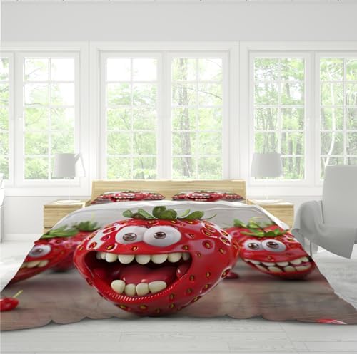 HOBBOY Cartoon Strawberry Duvet Cover Set 3 Pieces