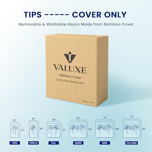 VALUXE 3 Inch Mattress Topper Cover - Breathable Bamboo Fabric with Zipper Closure