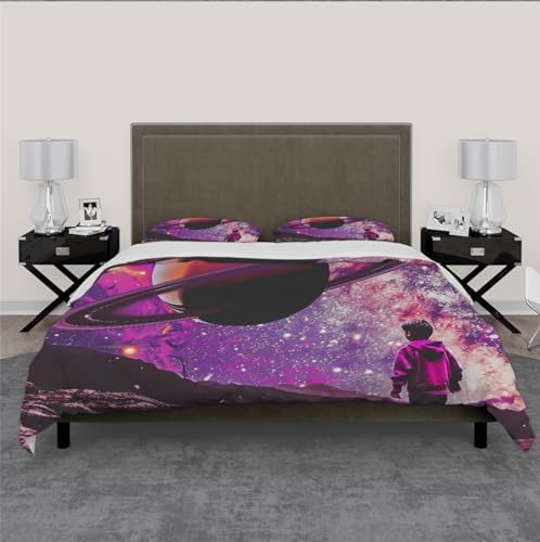 MUKULING Purple Outer Space Star Duvet Cover Set 3 Pieces