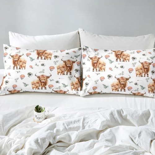 Feelyou 3D Print Duvet Cover Set with Cows and Flowers