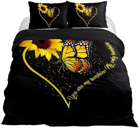 Heart Shaped Sunflower Kids Duvet Cover Set 3pcs 1