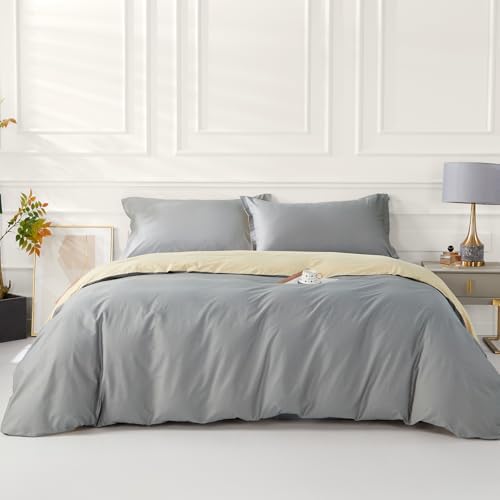 SAPHREAS Grey Duvet Cover Queen 3Pcs Cotton Set