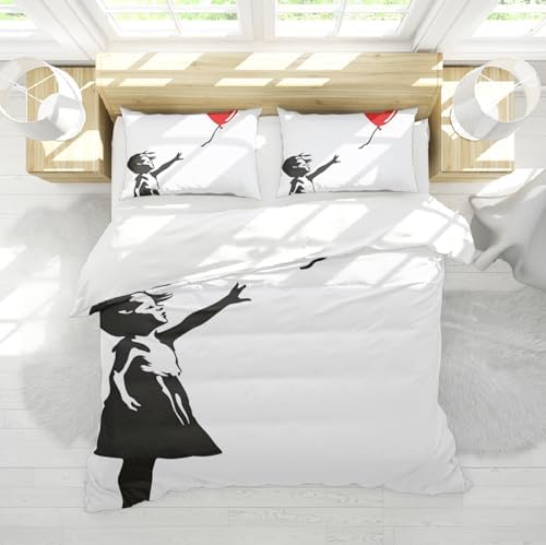 MUKULING Graffiti Art Duvet Set 3 Pieces Red Balloon Cute Girl