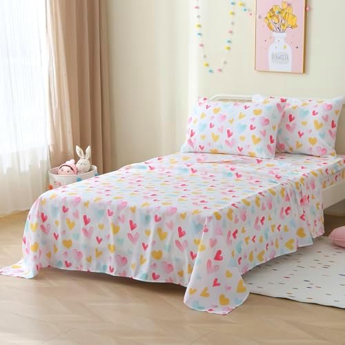 Colorful Heart Girl Bed Sheet Set with Pillowcase