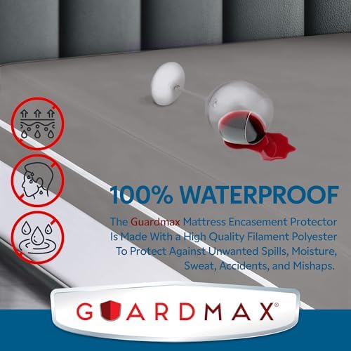 Guardmax Jersey Knitted Queen Mattress Encasement - Waterproof Bed Bug Proof Comfortable
