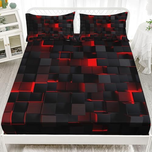 Nttopship Geometric Red Black Microfiber Sheet Set for Kids