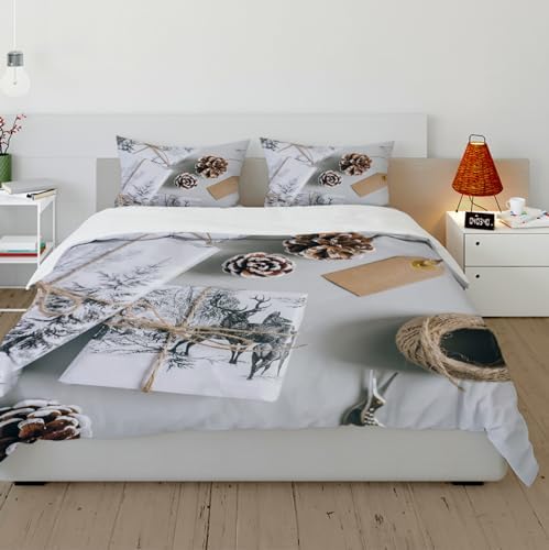 RIVINE White Duvet Cover Set 3 Pieces Christmas Pine Design