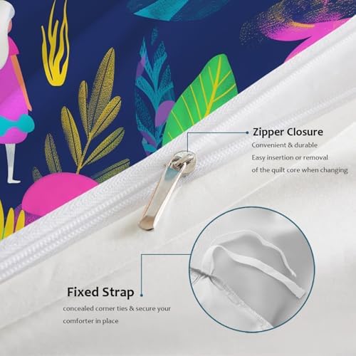 LINGINkevin Cute Cartoon Tropical Plants Duvet Cover Set 3 Piece