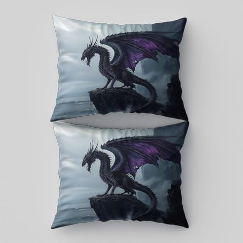 Black Purple Duvet Cover Twin XL Set with Dragon Design and Matching Pillowcases