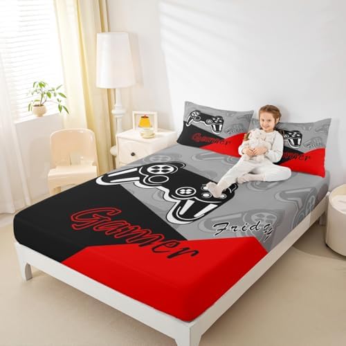 Feelyou Kids Gamer Bed Sheet Set Red Black Full