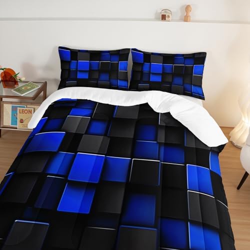 UEVBF Blue Black Honeycomb Comforter Set