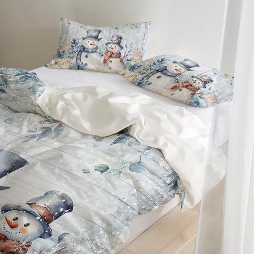 LooPoP Christmas Duvet Set California King Size Snowman Eucalyptus
