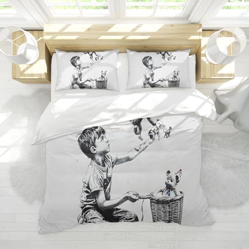 HOBBOY Beige White Duvet Set with Cute Boy Toys Pattern