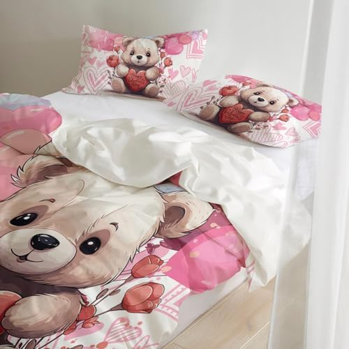 LooPoP Valentine Comforter Set Bear Pink Red