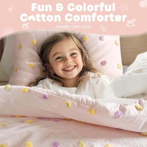 Twin Comforter Set with Pom Poms for Kids