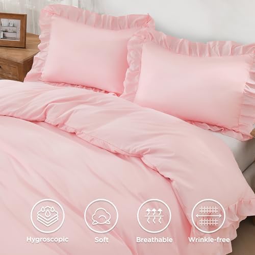 Andency Pink Duvet Cover Set with Ruffle