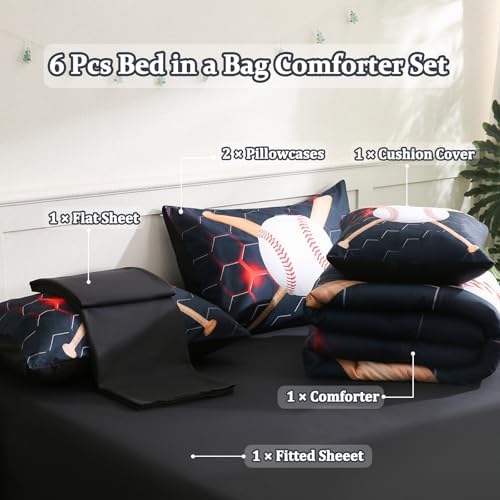 6pcs Baseball Twin Bedding Set for Boys