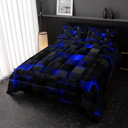 Nttopship Neon Blue Black Comforter Set King 1