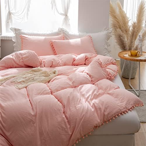 IHOUSTRIY Duvet Cover Set 3pcs with Zipper and Pom Poms